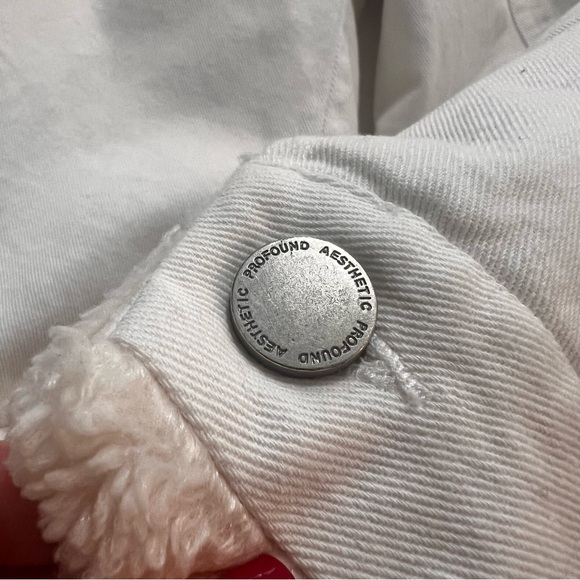Profound Aesthetic white denim fleece lined trucker jacket | L | embroidered bk - Picture 10 of 15